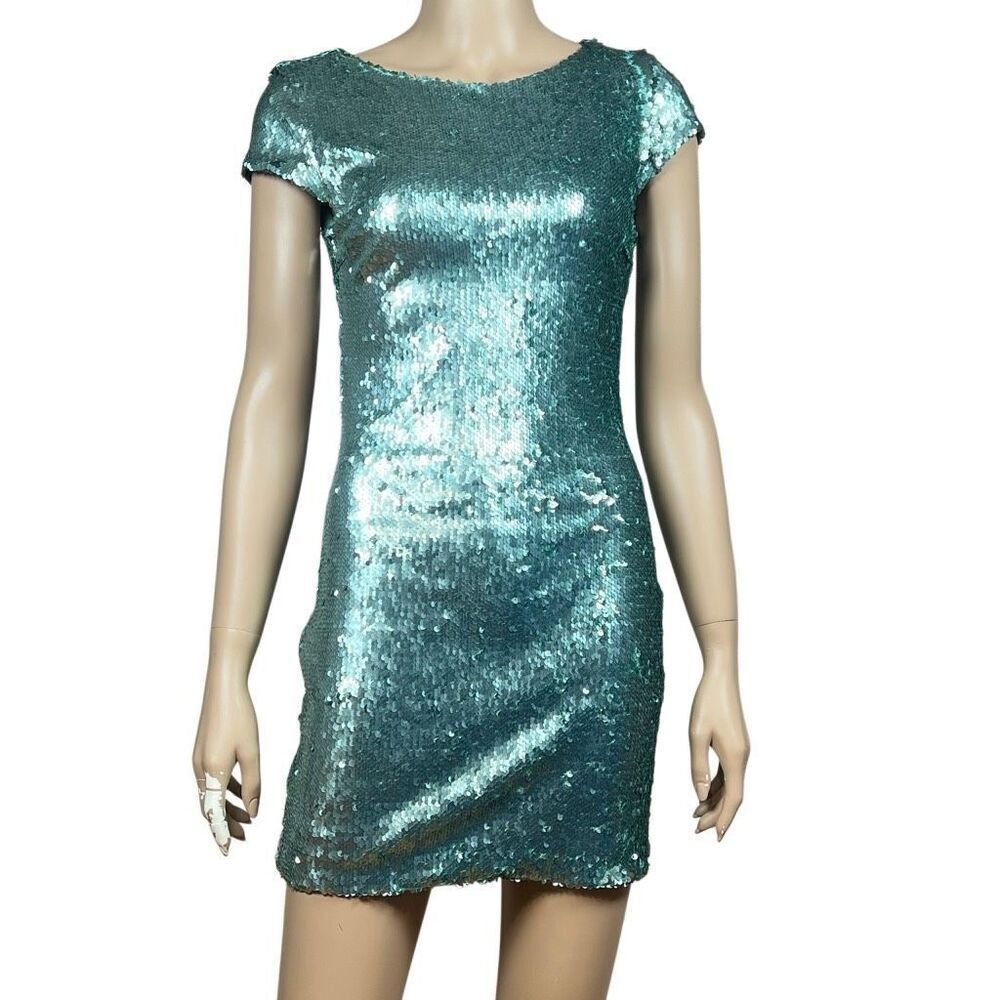 Zara Basic Collection Green Sequin Mini Dress XS … - image 1